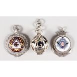 THREE SILVER MASONIC FOBS.