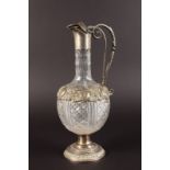 A SUPERB SILVER MOUNTED RUSSIAN CUT CRYSTAL CLARET JUG with a band of fruiting vines, dated 15th Oct
