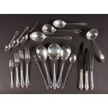 A GOOD LARGE SILVER CANTEEN comprising TWELVE DESSERT SPOONS, TWELVE SOUP SPOONS, PAIR OF TABLE