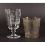 AN ENGRAVED GOBLET "MIRCURIUS" and AN ENGRAVED BEAKER (2).