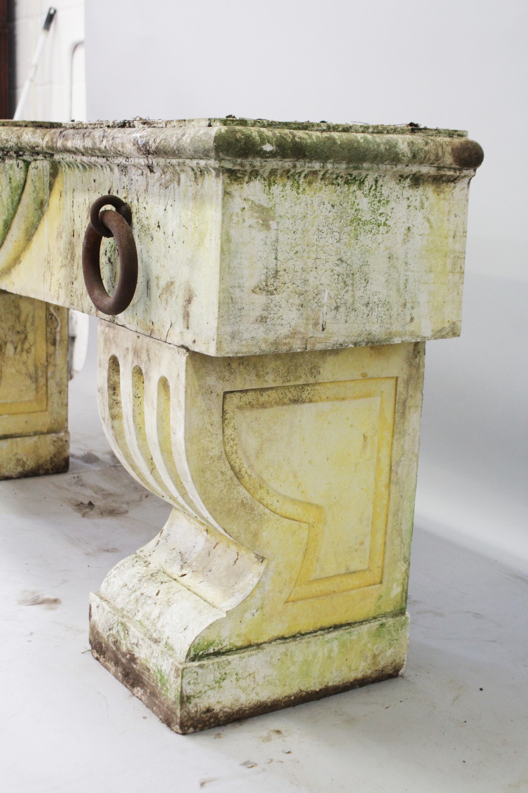 A LARGE PEDESTAL HORSE TROUGH, to imitate white marble, weathered and dirty, with shell water - Image 2 of 5