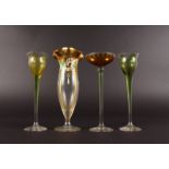 THREE TIFFANY DESIGN LIQUEUR GLASSES and A VASE (4).