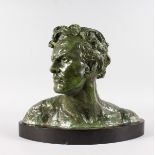 A VERY GOOD GREEN BRONZE HEAD AND SHOULDERS on an oval marble base. Signed Ohline. 17ins long, 15ins