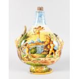 A URBINO PILGRIM FLASK, Possibly 16TH CENTURY, with mask handles, classical scene with many nudes