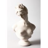 A WHITE MARBLE BUST OF VENUS. 13ins high.