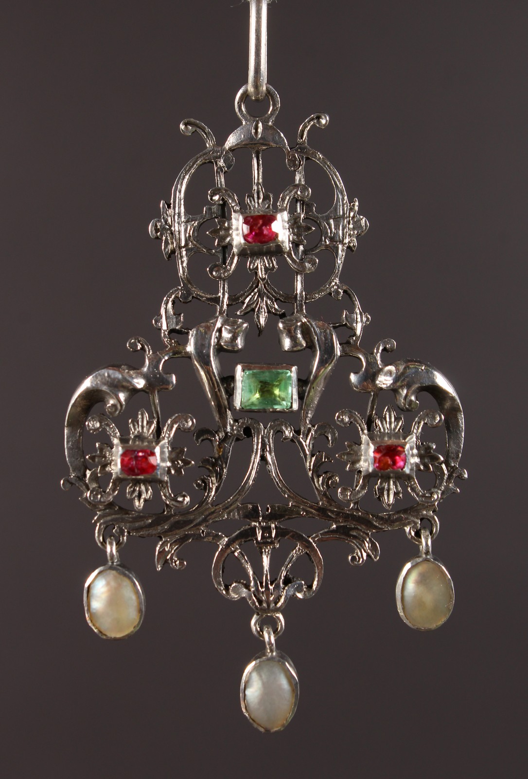 A LOVELY PIERCED PENDANT with mother-of-pearl drops.