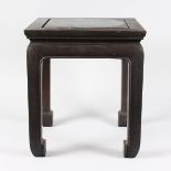 A CHINESE EBONISED HARDWOOD STAND, 20TH CENTURY, with a square top on square legs. 1ft 4ins high x