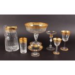 A SUPERB SUITE OF ST LOUIS CRYSTAL edged in gold, comprising large comport, water jug, pair of