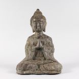 A CHINESE CAST BRONZE FIGURE OF A BUDDHA, seated cross legged in meditation. 1ft 1ins high.