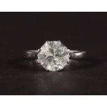 A SUPERB 18CT WHITE GOLD SINGLE STONE DIAMOND RING of 2.62CTS.