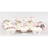 A NEW HALL ORIENTAL EXPORT STYLE FOUR TEA BOWLS AND SAUCERS and two slop bowls.
