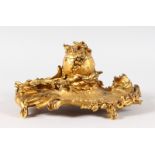 A SUPERB FRENCH GILT BRONZE INKWELL by PAUL SORMANI the body of shaped shell design with acanthus