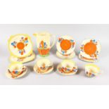 A CLARICE CLIFF CROCUS PATTERN BIZARRE OCTAGONAL PART TEA SET, four cups and saucers and eight