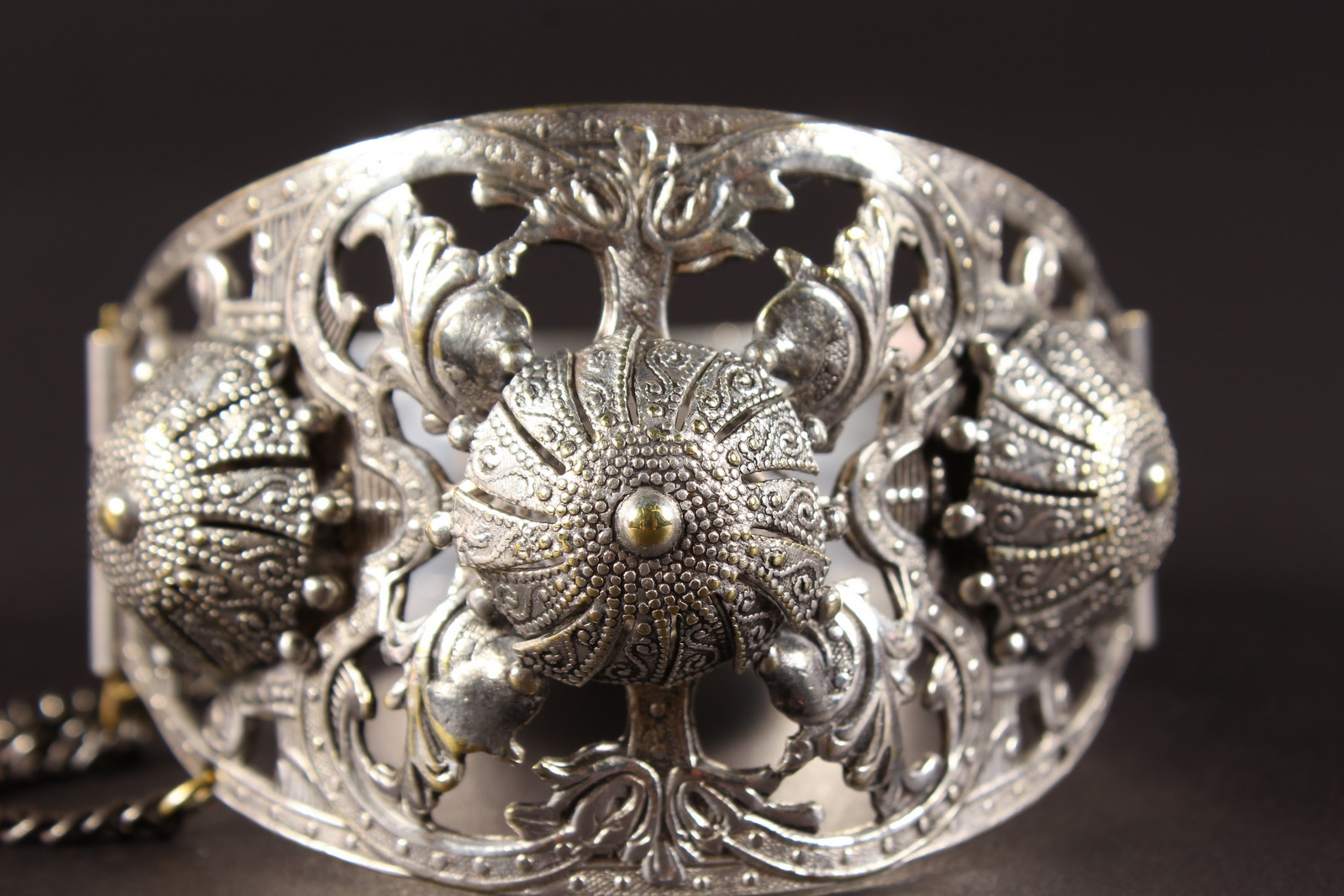 AN ALGERIAN PIERCED SILVER BANGLE with star inside crescent moon mark. - Image 2 of 5