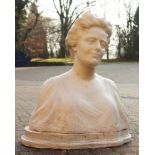 LAURE HAYMAN A CARVED WHITE CARRARA MARBLE BUST OF ELLEN TERRY. Signed and dated 1905. 2ft 2ins