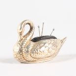 A .925 SILVER SWAN PIN CUSHION. Stamped .925. 6cms long.