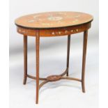 A GOOD SHERATON REVIVAL SATINWOOD AND PAINTED OVAL TABLE, EARLY 20TH CENTURY, the top decorated with