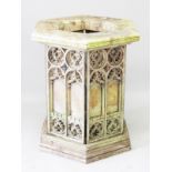 A GOTHIC DESIGN HEXAGONAL FONT. 2ft 5ins high, 2ft wide.