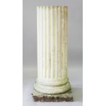 A GOOD FLUTED CIRCULAR PEDESTAL, on a square base. 3ft 3ins high.