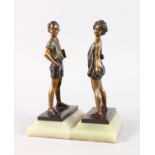 FERDINAND PREISS (1882-1943) GERMAN A GOOD PAIR OF TWO-COLOUR BRONZES, SONNY BOY AND GIRL. Signed F.
