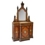 A GOOD 19TH CENTURY KINGWOOD GOTHIC DESIGN CABINET, attributed to LAMB OF MANCHESTER, the top with