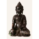 A LARGE CHINESE BRONZE FIGURE OF BUDDHA, seated in dhyanasana, 15.75in high.