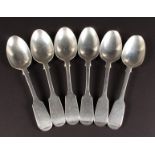 A MATCHED SET OF SIX FIDDLE PATTERN DESSERT SPOONS. London 1854 (3) and Sheffield 1896. 8ozs.
