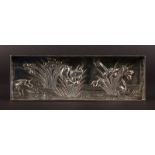 A GOOD CHINESE SILVER PEN TRAY, repousse with a stork and flowers, supported on bracket feet. 8ins