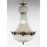A GOOD CRYSTAL AND BRONZE HANGING CHANDELIER. 2ft 4ins long.