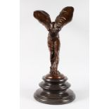 AFTER CHARLES SYKES A LARGE BRONZE "SPIRIT OF ECSTASY", mounted on a circular marble base. 2ft