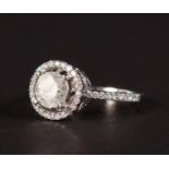 A GOOD 14CT WHITE GOLD DIAMOND HALO SHAPED CLUSTER RING of approx. 2CTS.