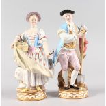 A SUPERB PAIR OF MEISSEN GARDENERS, modelled by ACIER, CIRCA. 1870, with basket of flowers, knife,