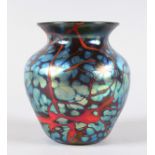 A LOETZ STYLE BLUE IRIDESCENT VASE. 6ins high.