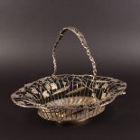 A GOOD GEORGE III WIRE WORK OVAL FRUIT BASKET with motifs of fruiting vines, wheat ears and reeded