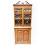 A SHERATON REVIVAL MARQUETRY INLAID MAHOGANY CUPBOARD, EARLY 20TH CENTURY, with swan neck