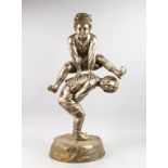 AN IMPOSING, LARGE SILVERED METAL CAST GROUP, depicting two young boys playing "Leapfrog". 3ft