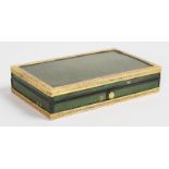 A GOOD REGENCY RECTANGULAR BOX, the lid with an inside mirror, the box with brass banding. 4.5ins