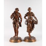 EMILE PICAULT (1839-1915) FRENCH MAREYEUSE & PECHEUR. A SUPERB PAIR OF BRONZE STANDING FIGURES on