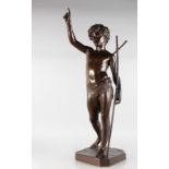 PAUL DUBOIS (1827-1905) A SUPERB LARGE BRONZE "JOHN THE BAPTIST" standing carrying a cross. Signed