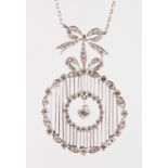 A SUPERB 18CT WHITE GOLD DIAMOND SET PENDANT on chain.