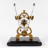 A GOOD BRASS GRASSHOPPER SKELETON CLOCK. 1ft 7ins high.