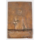 A FLAT BACK BRONZE PLAQUE OF A TOASTMASTER, engraved "Lovely Woman, God Bless Her, Always the