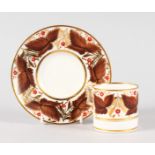 A WORCESTER FLIGHT BARR AND BARR COFFEE CAN AND SAUCER painted with brown leaves and red flowers.