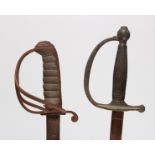AN INFANTRY SWORD, straight back-edged blade with single fuller, brass hilt with double shell guard,