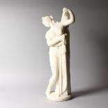 ANTONIO FRILLE "FLORENCE" A GOOD ITALIAN CARVED WHITE MARBLE STANDING SEMI NUDE, on a circular base.