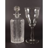 A GEORGIAN OVAL SHAPED CUT DECANTER & STOPPER and A LARGE GOBLET (2).