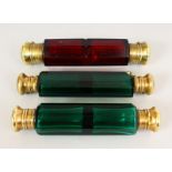 THREE DOUBLE ENDED SCENT BOTTLES.