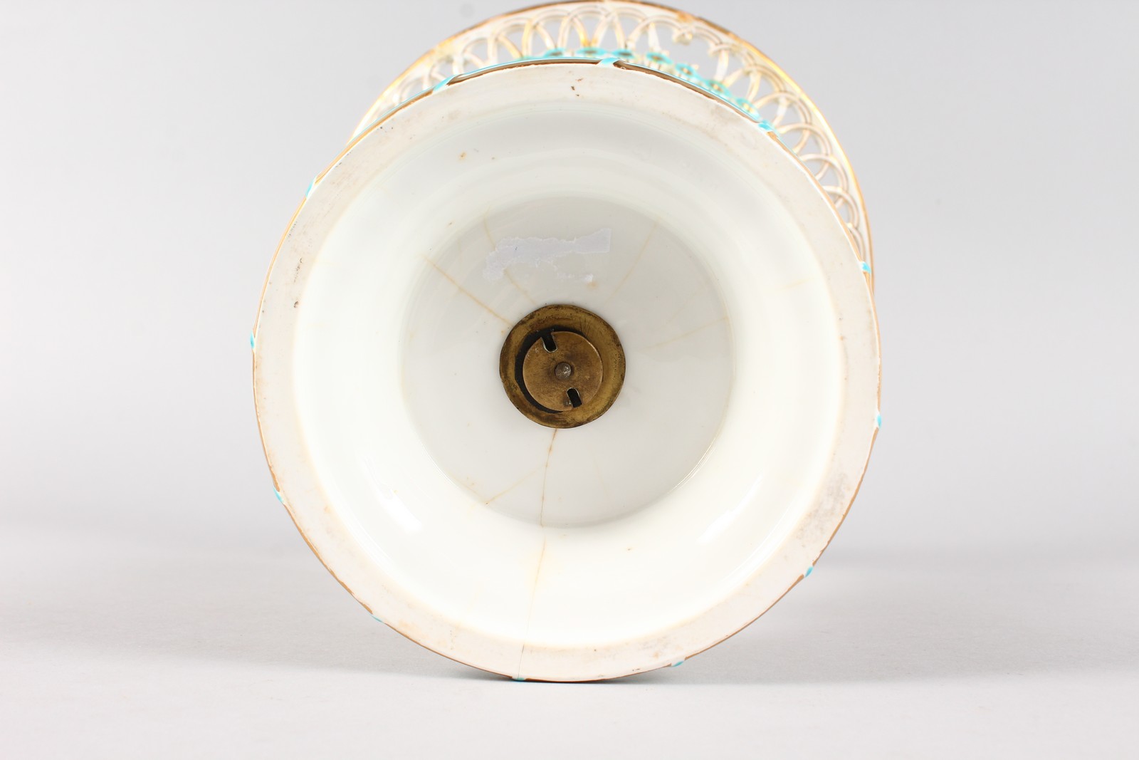 A MINTON CIRCULAR COMPORT, the stem with three bisque cupids. 26cms high. - Image 9 of 9