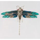 A SILVER AND ENAMEL DRAGONFLY BROOCH.