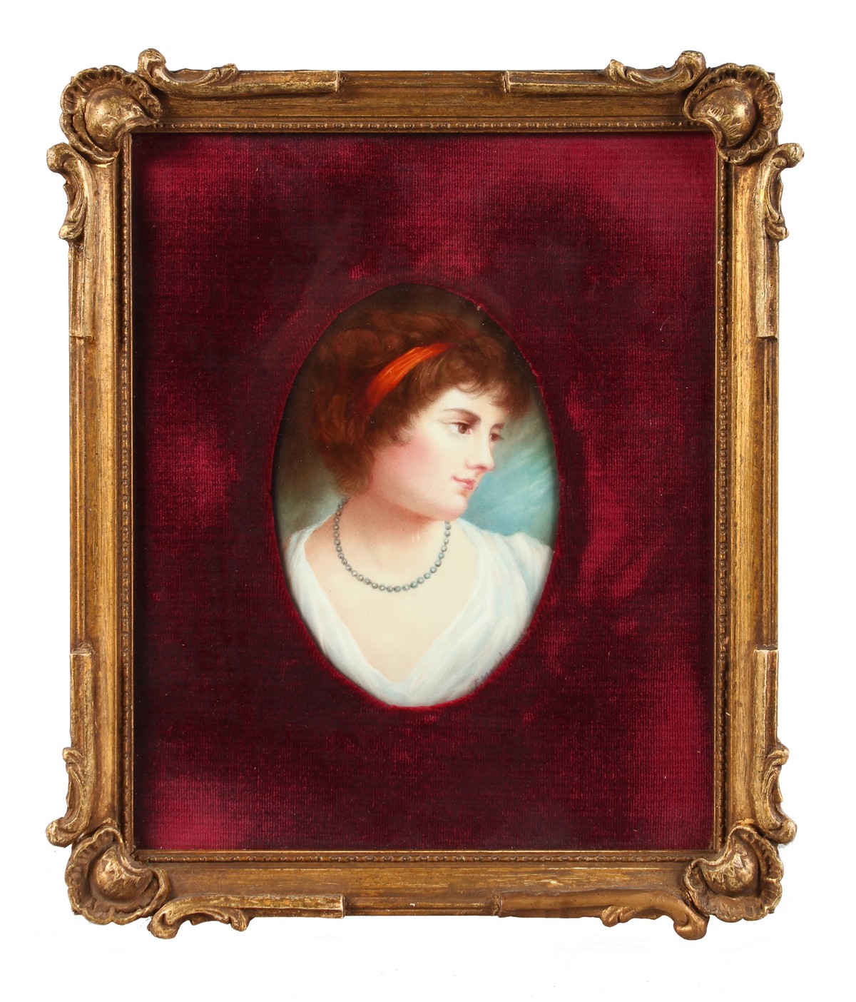 A GOOD PARAGON OVAL PORTRAIT PLAQUE of COUNTESS OF OXFORD, After JOHN HOPPNER. 15cm x 10cms,